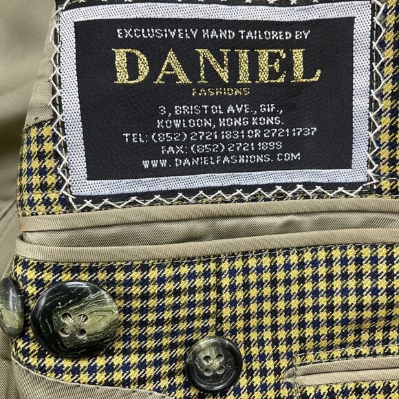 Daniel Blazer Men 44 Yellow Blue Houndstooth Classic Jacket VTG 80s‎ Hong Kong - Picture 11 of 13